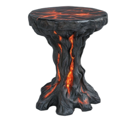 A black and orange table made of wood and lava