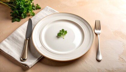 Empty Plate with Parsley, and Diet Concept.