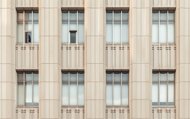 Fototapeta premium Streamlined facade of cream-colored building for International Urban Development Week. Grid architecture concept. 