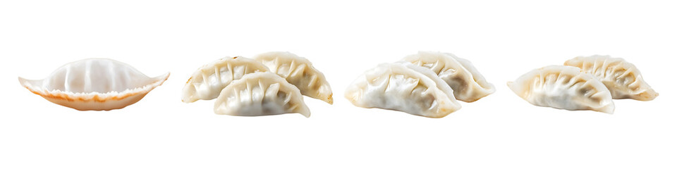Traditional gyoza dumplings with pleated edges on a transparent background

