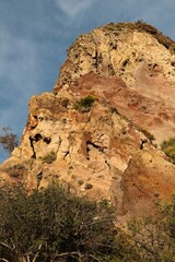 View of volcanic formations at sunset on Vulcano island. Aeolian (Lipari) islands. Italy. Europe.