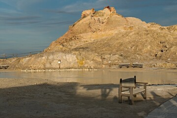 View of Thermal Mud Baths at Sunset on Vulcano Island. Aeolian (Lipari) Islands. Italy. Europe.