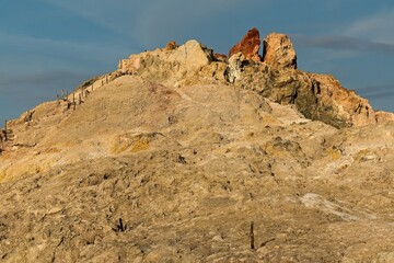 View of volcanic formations at sunset on Vulcano island. Aeolian (Lipari) islands. Italy. Europe.