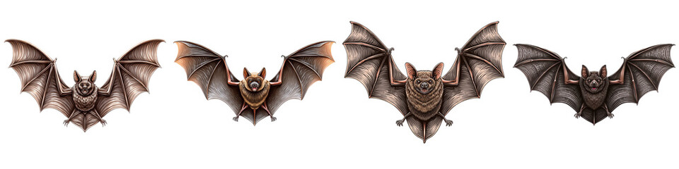 Obraz premium flying bat with spread wings dark brown creature isolated on Transparent Background 