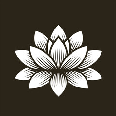 Vector depicts a stylized white lotus flower with radiating lines on its petals set against a dark background