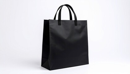 blank black fabric canvas bag for shopping isolated on white background