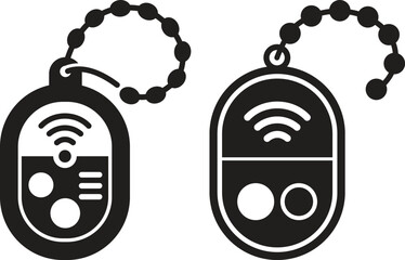 Minimalist Monochrome Illustration of Two Remote Controls with Distinct Button Layouts and Chains
