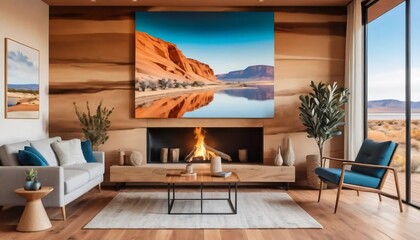 Serene Desert Landscape Canvas Above Fireplace