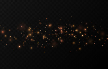 Golden glow dust png. Spraying glitter on isolated transparent background. Sparkling light or sparkling dust png. Christmas light.