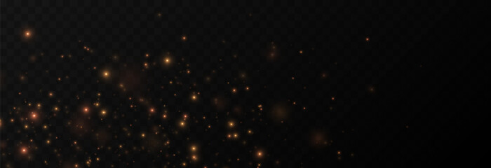 Golden glow dust png. Spraying glitter on isolated transparent background. Sparkling light or sparkling dust png. Christmas light.