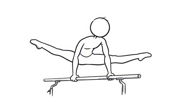 Gymnast Performing a Split on Parallel Bars: Line Art Sketch