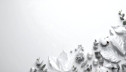 Silver leaves winter holiday border.