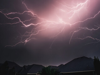 Intense lightning storm above house in the suburbs