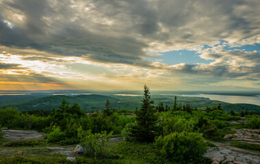 Sun Sets Over The Maine Wilderness From Acadia