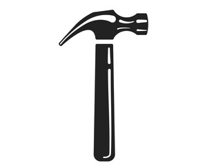 Simple black hammer icon isolated on white. Symbol of construction, repair, industry, and DIY. Versatile graphic for websites, apps, and designs.