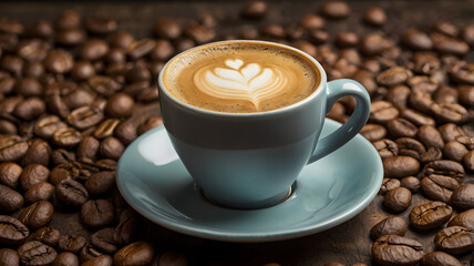 cup of coffee with beans