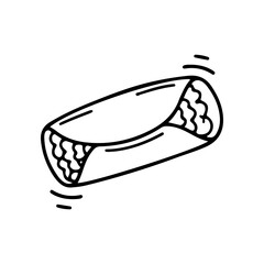 Wrapped burrito with filling peeking out. Fun doodle vector with black outline. Ideal for Mexican food menu, cafe design, or recipe visuals.