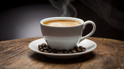 Fototapeta premium cup of coffee on wooden table, ai generated
