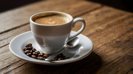 cup of coffee on wooden table, ai generated