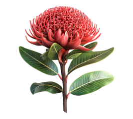 A red flower with green leaves