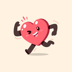 Vector illustration of a cute heart character running joyfully