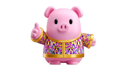 Pink plastic toy pig figurine isolated on a white background, perfect for children's decor or as a fun bank