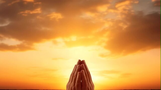 man praying and praising god with sunlight