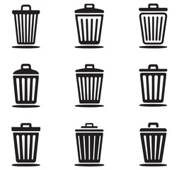 Trash Can Icon Set – Vector Bin Symbols for UI & Web Design