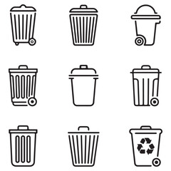 Trash Can Icon Set – Vector Bin Symbols for UI & Web Design