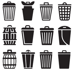 Trash Can Icon Set – Vector Bin Symbols for UI & Web Design