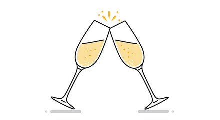 Champagne glasses clinking with bubbles and sparkles in background  