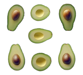A close up of a green avocado with the seed in the center