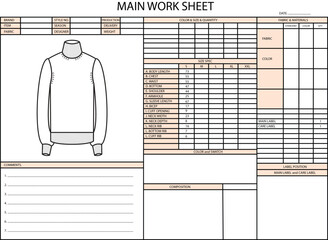 HIGH NECK SPEC SHEET DESIGN ILLUSTRATION FOR GARMENTS FASHION