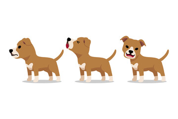 Set of vector cartoon character cute pit bull terrier dog