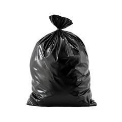 full black plastic garbage bag on transparent background