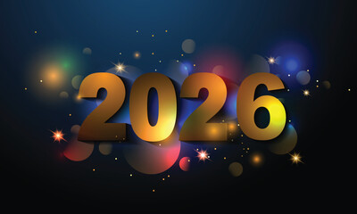 Happy New 2026 Year poster template with bokeh an light effects.