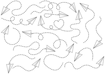 Paper Airplane Path Vector Illustration &ndash; Doodle Flight Line Art