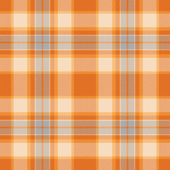 Vibrant orange and cream plaid pattern.  Perfect for autumnal designs, textile prints, or website backgrounds.  This seamless texture offers a warm, inviting feel, evoking comfort and style.