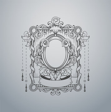 Baroque Style Square Frame with Hanging Chains and Oval Center