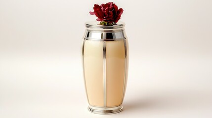   White surface reflects a red vase and flower
