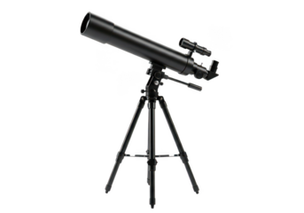 Black telescope on tripod isolated on transparent background