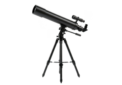 Black telescope on tripod isolated on transparent background