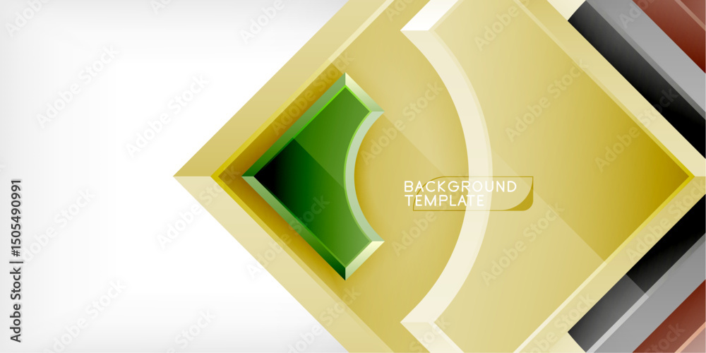 Aufkleber Abstract golden design. Geometric shapes overlap, creating dynamic visual effect. Green accent adds contrast against dark background. Modern template.