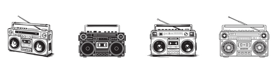 Fototapeta premium set of boombox , retro portable stereo vector , 80s music and street culture 