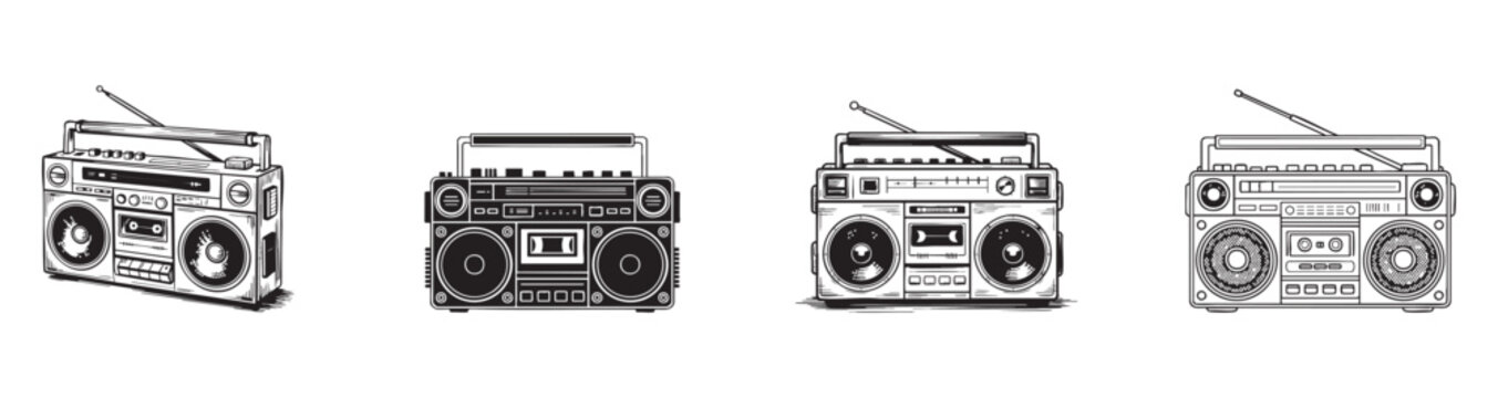 set of boombox , retro portable stereo vector , 80s music and street culture
