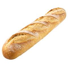 A whole single baguette isolated on a transparent background