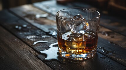 Whiskey on the Rocks, Dark Wood Table - Dark and moody photography
