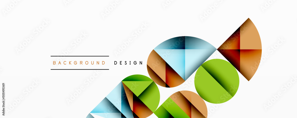 Fototapete Abstract geometric shapes overlap, creating colorful design. Background text reads background design. Clean, modern aesthetic.