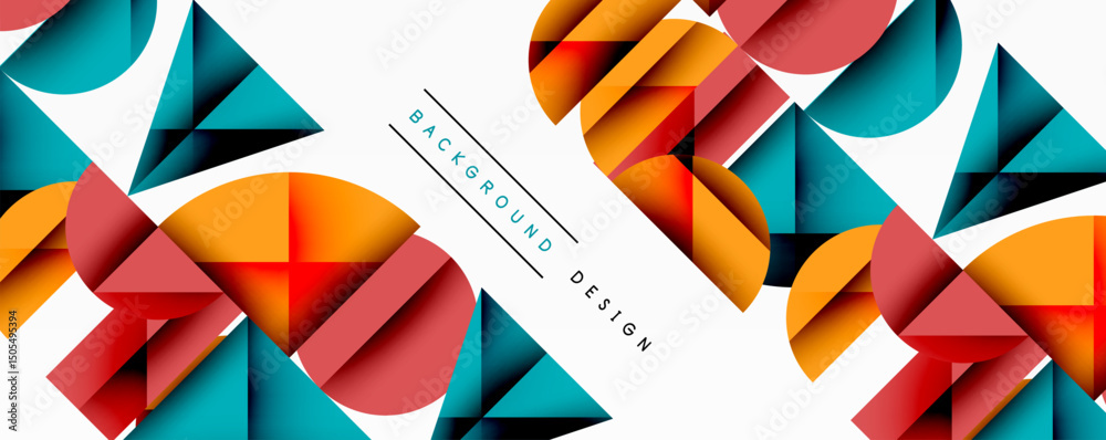 Aufkleber Abstract geometric shapes overlap, creating vibrant colorful pattern. White background enhances visual impact. Modern design element.