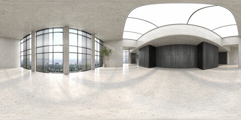 360 panorana of empty Modern style reception interior room 3D rendering